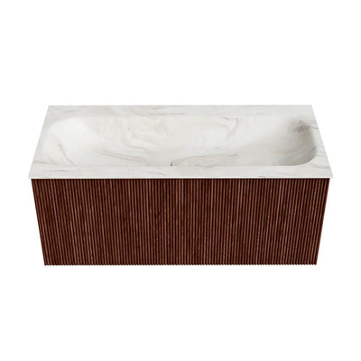 Mondiaz KURVE-DLUX Badkamermeubelset - 100x46x40cm - 1 lade - wastafel solid surface - midden - zonder kraangat - Ruby