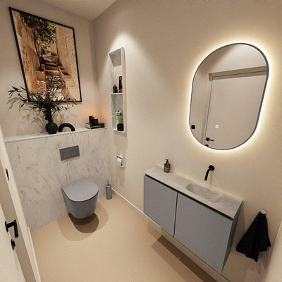MONDIAZ TURE-DLUX 80cm toiletmeubel Smoke. EDEN wastafel Opalo positie rechts. Zonder kraangat.