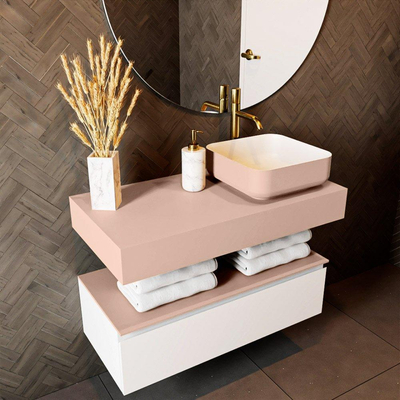 Mondiaz TOP 46 Vrijhangend Topblad - 90x46x12cm - geschikt voor waskom - Solid surface - Rosee