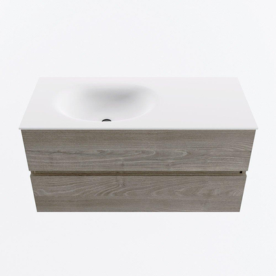 Mondiaz VICA ensemble de meuble de salle de bain - 100cm - meuble sous-vasque marron clair gris - 2 tiroirs - lavabo lune gauche - 1 trou de robinet - version haute de 60cm - talc