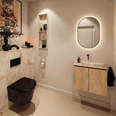 MONDIAZ TURE-DLUX 60cm toiletmeubel Washed Oak. EDEN wastafel Frappe positie midden. Zonder kraangat.