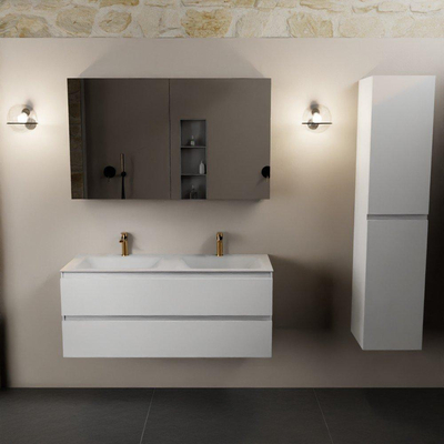 Mondiaz AIVY Ensemble de meuble - 120x45x50cm - 2 trous de robinet - 2 vasques Talc Solid surface - Gauche et droite - 2 tiroirs - avec miroir - MDF Talc