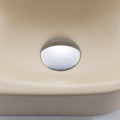 QeramiQ Fuente Ensemble de Lavabo - 40x21.5x12cm - lisse - demi-rond - sans trou pour robinet - céramique - ensemble de robinet chrome - bouchon de vidange - siphon abaissé - beige