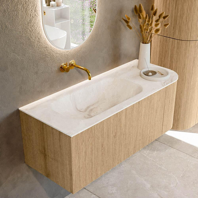 MONDIAZ KURVE-DLUX 115cm Meuble salle de bain avec module 25 D - couleur Oak - 1 tiroir - 1 porte - vasque BIG SMALL gauche - sans trou de robinet - couleur Frappe