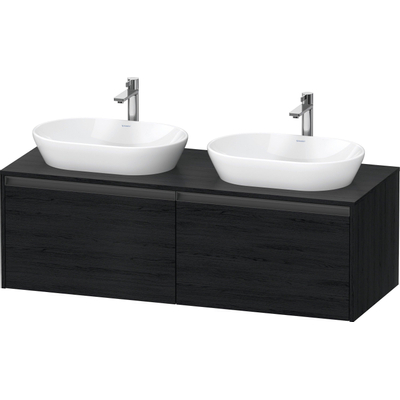 Duravit Ketho.2 Wastafelonderbouwkast - inclusief consoleplaat - met 2 laden - voor dubbele waskommen - 140x55x45.9cm - met handgrepen antraciet - eiken zwart mat
