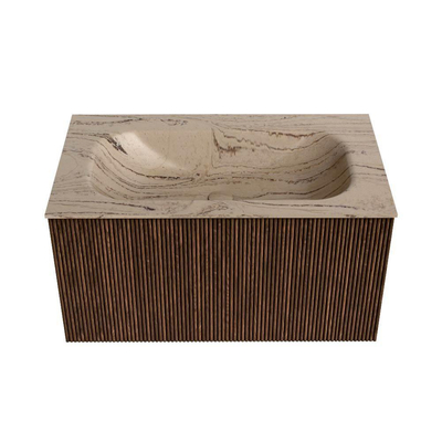 MONDIAZ KURVE-DLUX Meuble de salle de bains 80cm couleur Walnut avec 1 tiroir et 0 porte. Lavabo BIG SMALL Central 1 trou de robinet Arena.