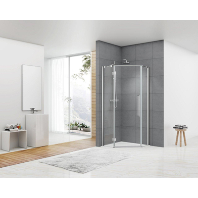 Produits Van Rijn ST05 Cabine pentagonale 87-89x200cm verre clair 8 mm, tige de stabilisation en chrome au-dessus du verre + poignée.