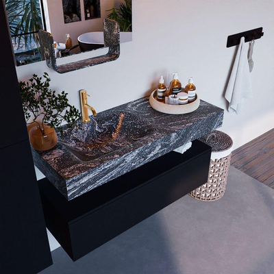 Mondiaz ALAN-DLUX Ensemble de meuble - 110cm - meuble Urban mat - 1 tiroir - Lavabo Cloud Lava suspendu - vasque Gauche - 1 trou de robinet