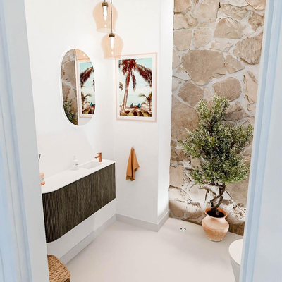 Mondiaz JOYA 91.6cm toiletmeubel - ronding links kleur Shadow - Wastafel FAYE positie Rechts 1 kraangat kleur Talc.