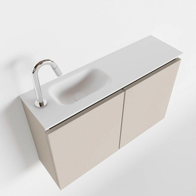 Mondiaz TURE Meuble lave-mains 80x23x50cm 1 trou de robinet 2 portes Linen mat Lavabo Eden Gauche Solid Surface Blanc