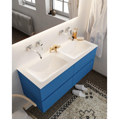 Mondiaz VICA ensemble de meuble de salle de bain - 120cm - meuble sous-vasque jeans - 4 tiroirs - lavabo cloud double - sans trou de robinet version XL 60cm de haut