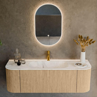 MONDIAZ KURVE-DLUX 140cm Meuble salle de bain avec module 25 G et D - couleur Oak - 1 tiroir - 2 portes - vasque BIG SMALL centre - 1 trou de robinet - couleur Frappe