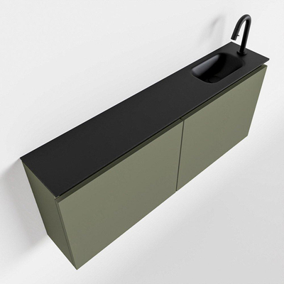 MONDIAZ TURE Fonteinset - 120x23x50cm - 1 kraangat - 2 deuren - army mat - Wasbak rechts - Solid Surface Zwart