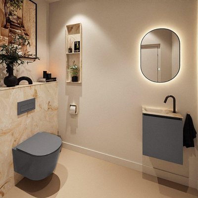 MONDIAZ TURE-DLUX Meuble toilette - 40cm - Dark Grey - EDEN - vasque Frappe - position gauche - 1 trou de robinet