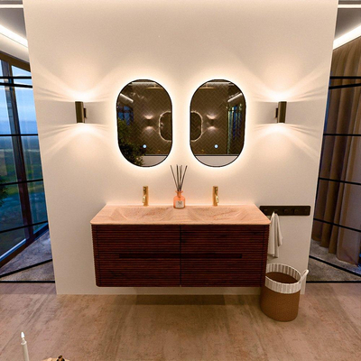 Mondiaz CIRO-DLUX Ensemble de meubles de salle de bains - 130x45x50cm - Plan-vasque solid surface Saba - 2 vasques double - 2 trous de robinetterie - 4 tiroirs - Ruby