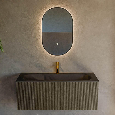 Mondiaz KURVE Badkamermeubelset - 110x46x40cm - 1 lade - wastafel solid surface - midden - 1 kraangat - Shadow