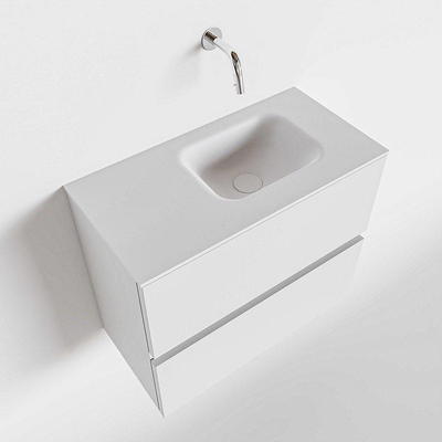 MONDIAZ ADA Meuble WC - 60x30x50cm - 0 trous de robinet - 2 tiroirs - talc mat - lavabo à droite - Solid surface - Blanc