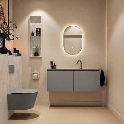 MONDIAZ TURE-DLUX Meuble toilette - 120cm - Smoke - EDEN - vasque Opalo - position centrale - 1 trou de robinet