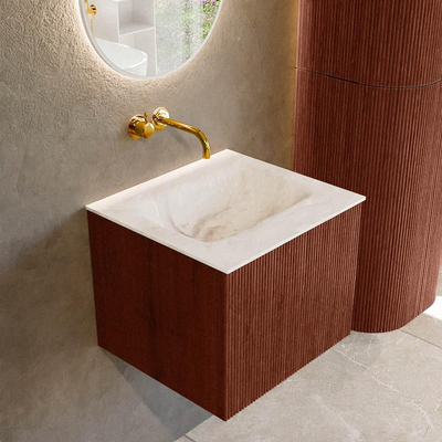 Ensemble de meuble de salle de bain Mondiaz KURVE-DLUX - 50x46x40cm - 1 tiroir - lavabo en solid surface - milieu - sans trou de robinet - Ruby
