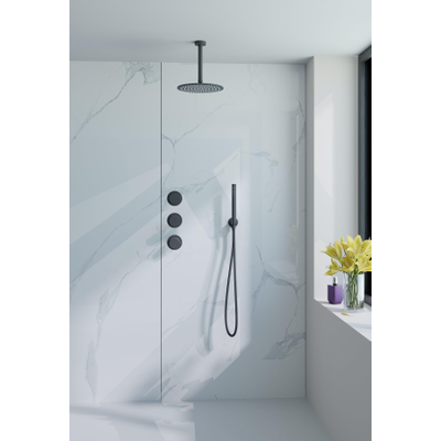 Fortifura Nebbio opbouw regendoucheset – Ø30 cm hoofddouche – 20 cm plafondbuis – 1-stands staafhanddouche – zwart mat
