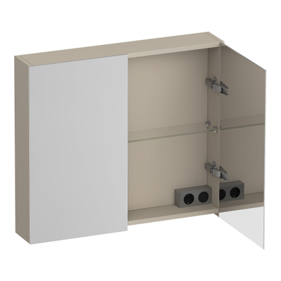BRAUER Impress armoire de toilette – 80 x 70 x 15 cm – 2 portes, portes-miroir double face – Beige mat