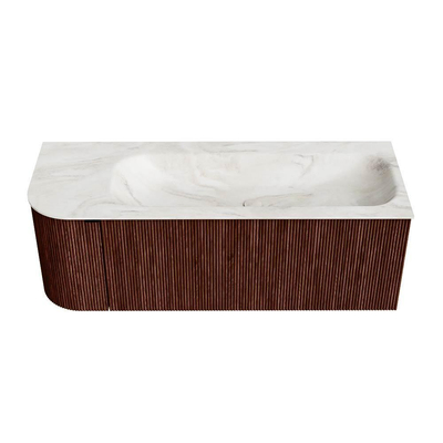 Mondiaz KURVE-DLUX Badkamermeubelset - 125x46x40cm - 1 lade - 1 deur - wastafel solid surface - rechts - zonder kraangat - Ruby