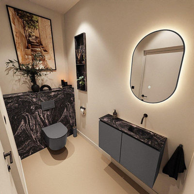 MONDIAZ TURE-DLUX meuble WC 80 cm Dark Grey. Lavabo EDEN Lava position droite. Sans trou de robinet.