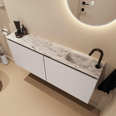 MONDIAZ TURE-DLUX Meuble de WC 120 cm Linen. Lavabo EDEN Glace position à droite. Avec 1 trou de robinet.