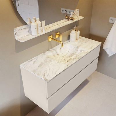 Mondiaz VICA-DLUX Ensemble de meuble de salle de bain - 120cm - meuble sous-vasque lin - 2 tiroirs - lavabo encastrée nuage milieu - sans trous de robinet - version haute de 60cm - glace