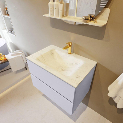 Mondiaz VICA-DLUX Ensemble de meuble de salle de bain - 70cm - meuble sous-vasque cale - 2 tiroirs - lavabo encastrée cloud milieu - 1 trou de robinet - version haute 60cm - opalo