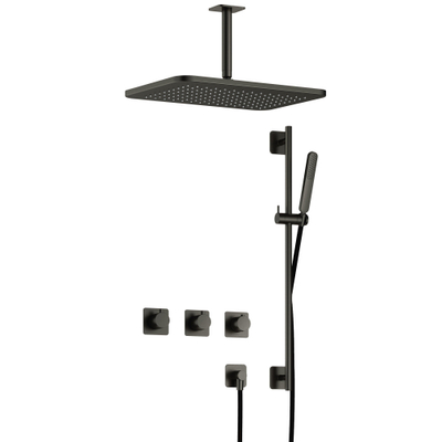 Hotbath Gal IBSGL70 Thermostatische doucheset inbouw - 2 stopkranen - 15cm plafondarm - 30cm rechtoekige hoofddouche - staafhanddouche - glijstang - gun metal geborsteld PVD