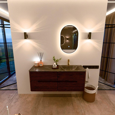 Mondiaz CIRO-DLUX Meuble de salle de bains - 130x45x50cm - Lavabo solid surface Lava - 1 vasque à droite - 1 trou de robinet - 4 tiroirs - Ruby