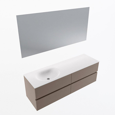 Mondiaz VICA ensemble de meuble de salle de bain - 150cm - meuble sous-vasque fumée - 4 tiroirs - lavabo lune gauche - sans trous de robinet - couleur talc - miroir LED - version XL 60cm de haut