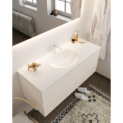 Mondiaz VICA ensemble de meuble de salle de bain - 120cm - meuble sous-vasque lin - 2 tiroirs - lavabo lune milieu - 1 trou de robinet - miroir LED - version XL 60cm haut