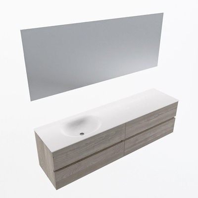 Mondiaz Vica ensemble de meuble de salle de bain - 180cm - meuble sous-vasque marron clair gris - 4 tiroirs - lavabo lune gauche - sans trous de robinet - couleur talc - miroir LED - version XL 60cm de haut