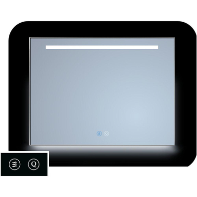 TuTTi Q-Mirrors Spiegel - 65x70 - rechthoek - touch-icoontjes - spiegelverwarming - LED verlichting - 3 kleuren - horizontale strook + ambiance onder - omlijsting - zwart mat