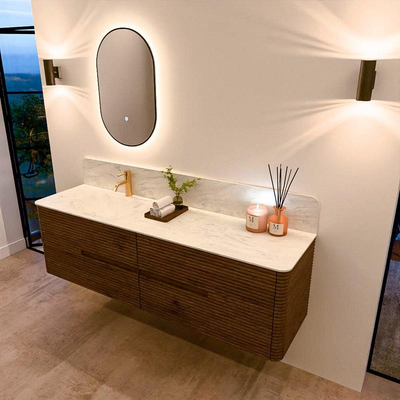 Mondiaz CIRO-DLUX Meuble de salle de bains - 170x45x50cm - Plan vasque solid surface Opalo - 1 lavabo à gauche - 1 trou de robinetterie - 4 tiroirs - Dusk