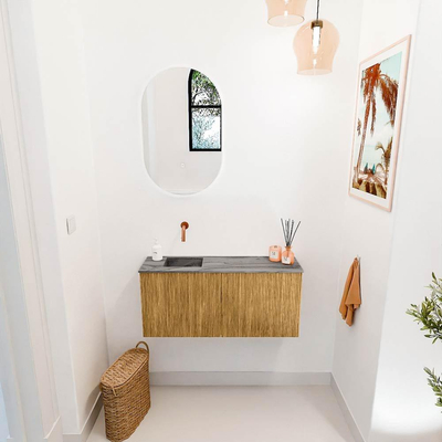 Mondiaz JOYA-DLUX 90cm toiletmeubel - kleur Oak - Wastafel FAYE positie Links Zonder kraangat kleur Sombra.