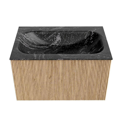 MONDIAZ KURVE-DLUX Meuble de salle de bains 70 cm couleur Oak avec 1 tiroir. Lavabo BIG SMALL central 1 trou de robinet couleur Lava.