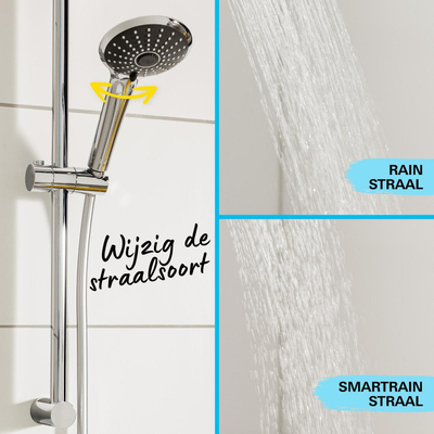 GROHE Vitalio Joy 110 Ensemble barre de douche - 60cm - douchette ronde - 2 types de jets - flexible de douche lisse - chrome/noir
