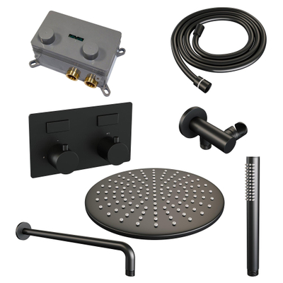 BRAUER Black Edition inbouw regendoucheset – Ø30 cm hoofddouche – 40 cm gebogen wandarm – staafhanddouche – met omstel