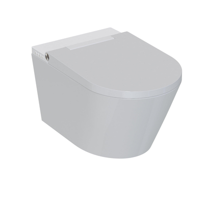 QeramiQ Luma Ensemble WC-douche - réservoir encastré Geberit UP320 - avec châssis Burda - séchoir - douchette féminine - plaque de commande cuivre - boutons ronds - blanc brillant