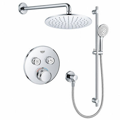 Grohe - Adema Rise regendoucheset – Ø25 cm hoofddouche – 35 cm gebogen wandarm – ronde handdouche – 2 functies – chroom