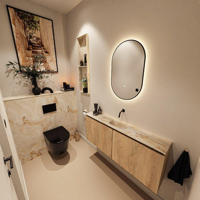 MONDIAZ TURE-DLUX 120cm toiletmeubel Washed Oak. EDEN wastafel Frappe positie midden. Zonder kraangat.