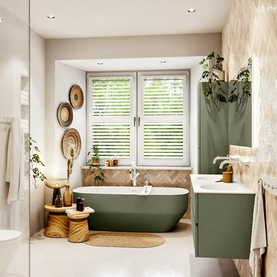 Mondiaz VICA Ensemble meuble de salle de bains - 130cm - army - 2 tiroirs - Lavabo MOON - double sans trou de robinet - couleur talc - version XL 60cm de haut