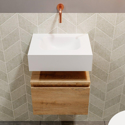 MONDIAZ ANDOR Toiletmeubel 40x30x30cm met 0 kraangaten 1 lades washed oak mat Wastafel Lex midden Solid Surface Wit