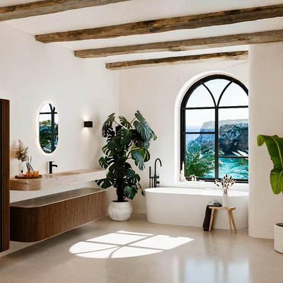 MONDIAZ THOR-DLUX 190cm badmeubel ronding links + rechts kleur Walnut met 2 lades en 2 deuren. Vrijhangende wastafel CLOUD Midden 1 kraangat kleur Arena.
