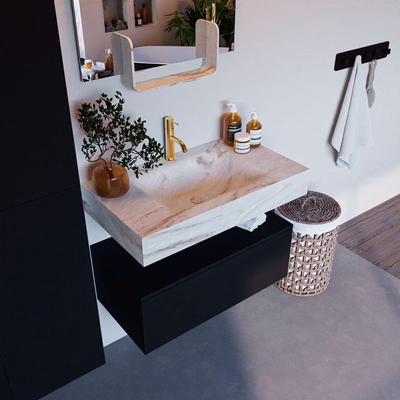 Mondiaz ALAN-DLUX Ensemble de meuble - 80cm - meuble Urban mat - 1 tiroir - Lavabo Cloud Frappe suspendu - vasque Centre - 1 trou de robinet