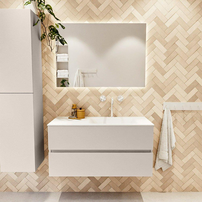 MONDIAZ VICA Ensemble meuble de salle de bains - 100cm - sous-meuble linen - 2 tiroirs - lavabo cloud à droite - 1 trou de robinet - version haute 60cm - talc