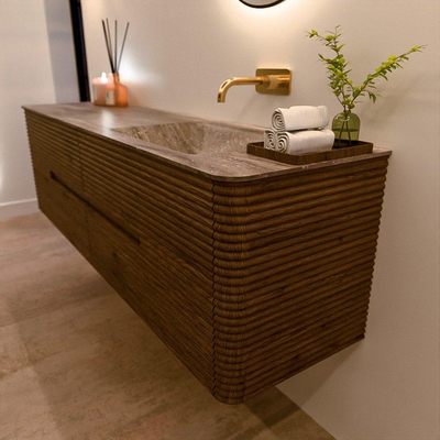 Mondiaz CIRO-DLUX Ensemble de meubles de salle de bains - 170x45x50cm - lavabo solid surface Oza - 1 vasque à droite - sans trous de robinet - 4 tiroirs - Dusk